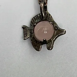 Native American sterling fish rose quartz handmade artist signed pendant necklac thumbnail 2