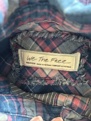Free People Seeking Starlight Plaid Shirt Blouse Size M Boho Pink Blue Casual thumbnail 2