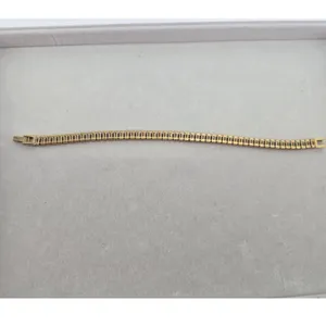 Tennis Bracelet Women 6.75 Baguette Pink Crystal Gold Tone Elegant EUC thumbnail 3