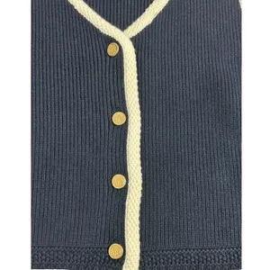 Abercrombie & Fitch Navy Blue Ribbed Knit Button Front Sweater Vest Gold Buttons thumbnail 4