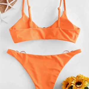 ZAFUL Dual O-ring Neon Bikini Swimsuit - Dark Orange. Excellent condition thumbnail 3