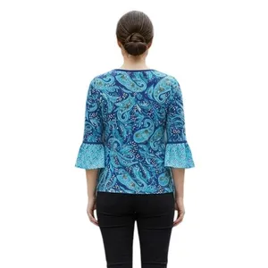 Vera Bradley Blue Daisy Paisley Kelsey Bell Sleeves Flutter Top, M SRP: $60 thumbnail 3