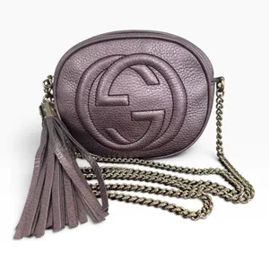 Gucci Soho Disco Crossbody Bag Womens Small Purple Leather Tassel Chain Italy thumbnail 1