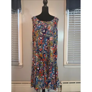 Roz & Ali Paisley Floral Dress 2X Boho Flowy Tiered Sleeveless Plus thumbnail 2