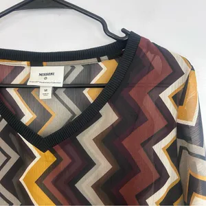 Missoni for Target Zig Zag Brown/Black Pullover V-neck Sheer Blouse Size Medium thumbnail 4