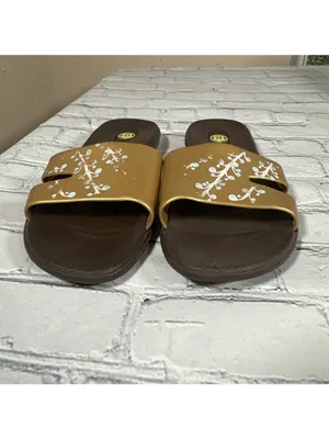 OKABASHI Women’s Gold Brown Slides Size Medium Slip On Sandals US Sz 6.5-7.5 thumbnail 2