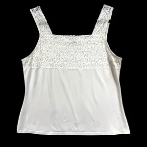 VTG Cinema Etoile L White Lace Yoke Square Neck Camisole‎ Tank Top Bridal Summer thumbnail 4