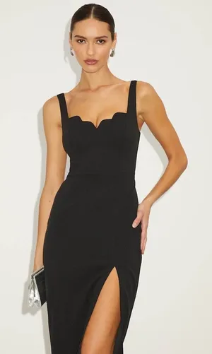 NWT Lulus Fabulous Desires Black Scalloped Bodycon Midi Dress Party Night Out XL thumbnail 1
