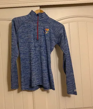 Russell Athletic Kansas Jayhawks 1/4 Zip Sweatshirt Women's Small 4/6 Marled Blue thumbnail 1