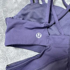 Lululemon Exquisite Strappy Cut-Out Long Bra Nightfall Plum Mesh Size 2 Cut Outs thumbnail 5