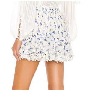 LoveShackFancy Becca Skirt brillant blue floral print sz‎ M thumbnail 2