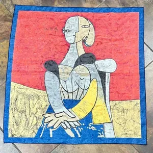 Picasso "Femme Assise" Artwork Silk Vintage Scarf thumbnail 4