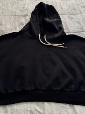 GAP Black cropped fleece Hoodie Sweater with White Drawstrings, size XL casual thumbnail 8