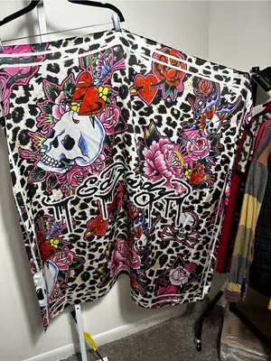M7. Ed Hardy Skull Rose Leopard Print 4-Way Scarf Wrap Y2K Tattoo NWT thumbnail 1