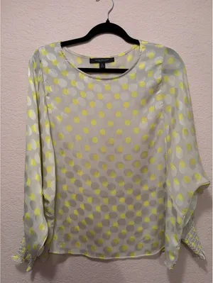 Marc‎ New York Andrew Marc Yellow Polka Dot Sheer Blouse Size M thumbnail 2