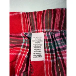 Victoria's Secret Plaid Flannel Pajama Set Size M Short Red Holiday Lurex EUC‎ thumbnail 8