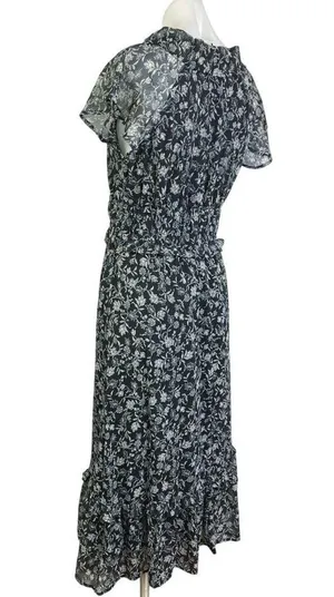Old Navy Black Floral Ruffle Flutter Sleeve V Neck Tiered A Line Midi Dress Sz M thumbnail 2