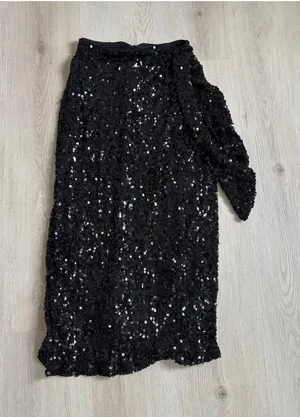 SSYS The Label EUC Women's Black Sequin Midi Skirt with Side Tie Size XS thumbnail 1
