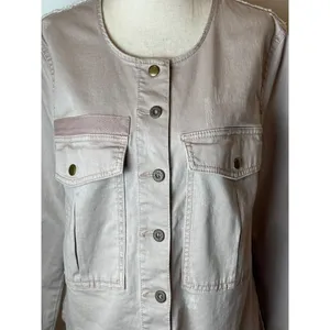 Free People Pink Distressed Button Front Crew Neck Lou‎ Military Jacket Size M thumbnail 8