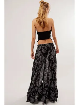 NWT Free People Colette Wide-Leg Pants in Black Gray Floral Semi-Sheer S thumbnail 4