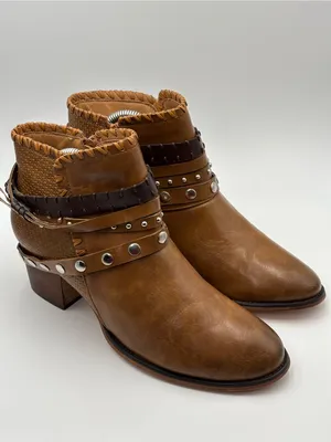 Patrizia Strappy Faux Leather Dressy Boots Studded‎ Ankle Booties Braided Strap thumbnail 2