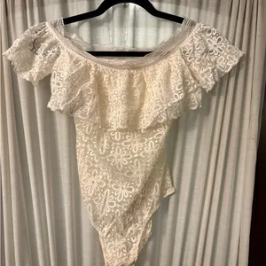 Victoria's Secret White Lace Off-Shoulder Bandeau Bodysuit thumbnail 1