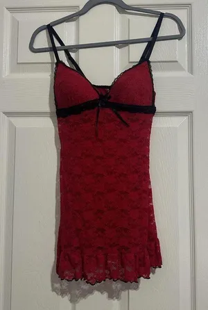 Gilligan & O’Malley Red & Black Lace Lingerie Slip Dress Nightie S Small thumbnail 3