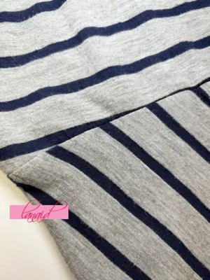 Ginger G Heathered Gray Navy Striped Fit & Flare Skater Asymmetrical A-Line Mini thumbnail 4