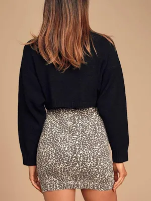 Free People Denim Leopard/Cheetah  Print Mini Skirt thumbnail 2