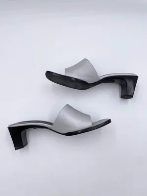 Vintage 90s Y2K Nine West Silver Square Toe Sandal Heels Size 5.5 Retro 2000s thumbnail 10
