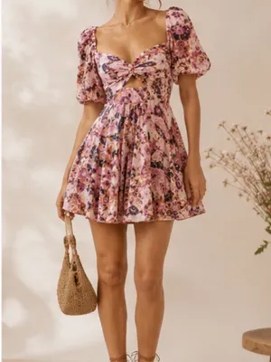 House of Harlow 1960 Pink & Purple Floral Twist-Front Mini Dress thumbnail 3