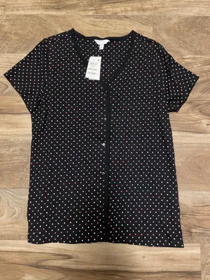 NWT! Charter Club Black Polka Dot 2 Piece Short Sleeve Pajama Set Women's Size Medium thumbnail 7