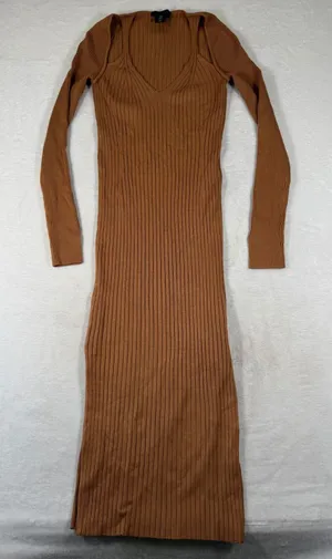 House of Harlow 1960 Brown Ribbed Knit V-Neck Cut-Out Maxi Dress Small thumbnail 1