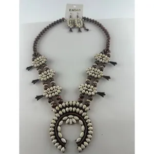 EMMA Southwestern White Stone & Copper Squash Blossom Necklace and Earring Set thumbnail 2