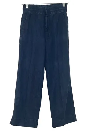 Gap Navy Blue Linen Blend Wide Leg Smocked Waist Drawstring Pants Womens Size 0 thumbnail 1