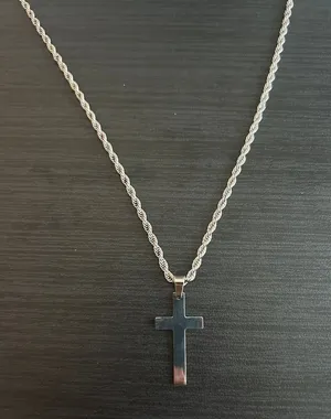 Mens Real Silver Cross Pendant Rope Chain Plated Stainless Steel 20in thumbnail 1