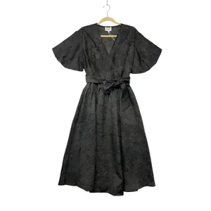FRNCH Paris Noely Woven Dress Black Floral Jacquard Wrap Midi Medium NWT thumbnail 2