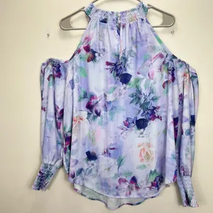 Torrid Watercolor Floral Georgette Smocked Neck Cold Shoulder‎ Blouse 1X thumbnail 6