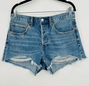 Aritzia Denim Forum The 90s Vintage Cut Off Shorts Jean Denim Distressed Blue 28 thumbnail 1