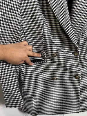 Zara Women’s Houndstooth Double Breasted Blazer Black White Size M Jacke thumbnail 3