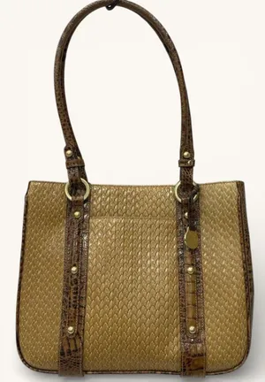 Brahmin Addie Tisbury Tote Bag Brown Croc Embossed Leather Large Shoulder Purse thumbnail 1