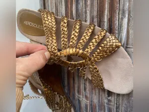 Aerosoles gold metallic braided woven Strappy sandals wedge heels 9 thumbnail 2