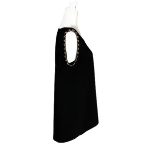 Coco Bianco Top Black Cold Shoulder Gold Chain Strap Detail Top Size Medium NEW thumbnail 5