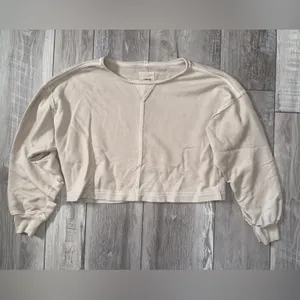 Aerie Beach Party Earthy Neutral Crop Raw Seam French Terry Crewneck size small thumbnail 5