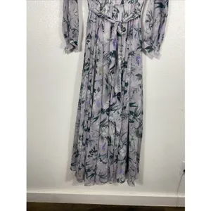 Ivy City Co Sweet Caroline Floral Maxi Dress Size M Lavender Wrap Smocked Sleeve thumbnail 7