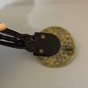 Braided Brass Medallion Belt XL Brown Boho Western Festival Faux Leather VTG thumbnail 6