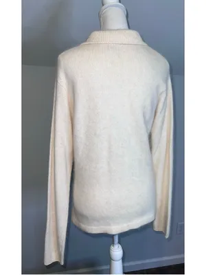 VTG Floral Embroidered Cardigan SILK ANGORA Beige Size M thumbnail 5