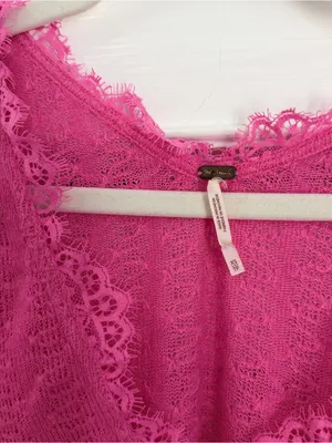 Free People Hot Pink V-Neck Lace Trim Lightweight Sweater thumbnail 2