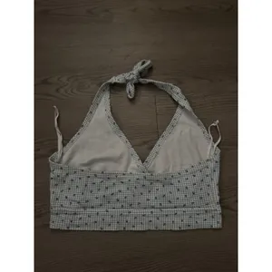 Vintage Energie Gingham Floral Halter Top Blue White Crop XL Cottagecore Y2K thumbnail 2