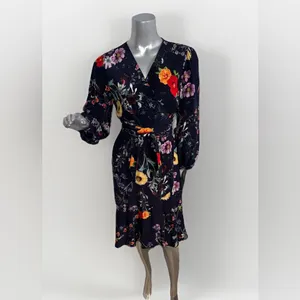 Amour Vert Washable Silk Elma Provence Floral Wrap Long Sleeve Midi Dress M thumbnail 5